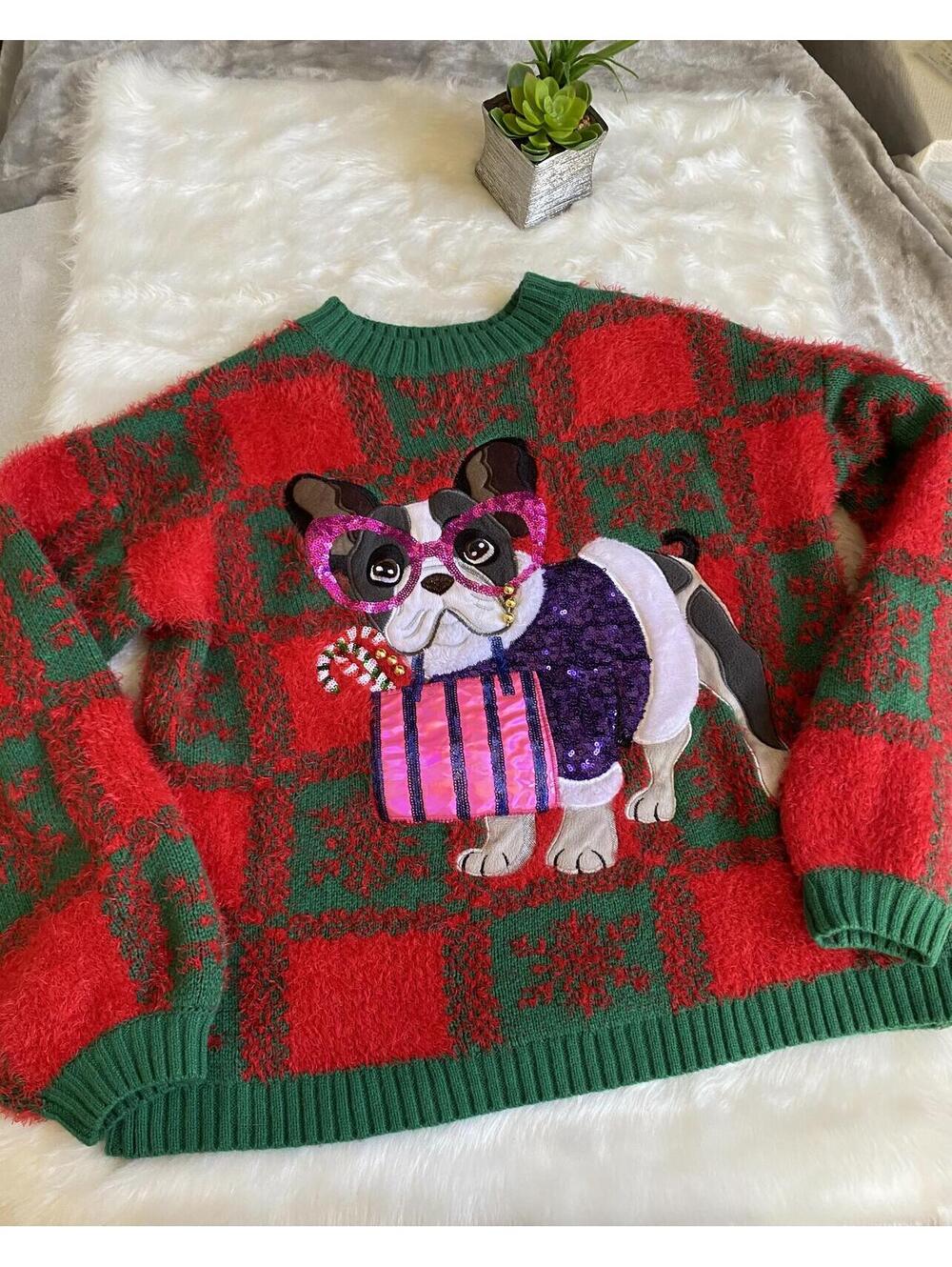 Holiday Time Women’s Small Red and Green Sweater Dog